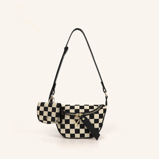 Checkered Canvas Shoulder Bag