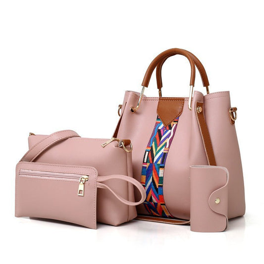 4-Piece Fashion Handbag Set for Women - Elegant Mature Ladies Waterproof Bucket Bag, Shoulder Bag, Clutch Purse & Wallet