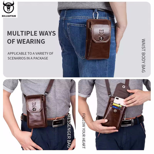 Genuine Leather Men's Waist Packs Phone Pouch Bags
